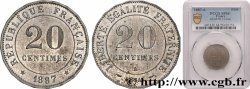 Essai à double valeur faciale de 20 centimes Merley, Type II, tranche à 20 pans 1887 Paris GEM.50 3 fST64 PCGS
