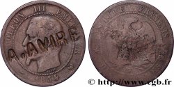 Dix centimes Napoléon III, tête nue, contremarquée 1854 Lille F.133/18 var.