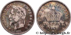 20 centimes Napoléon III, tête laurée, grand module 1867 Strasbourg F.150/2