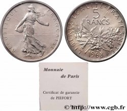 Piéfort Argent de 5 francs Semeuse 1968 Paris GEM.153 P3