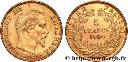 5 francs or Napoléon III, tête nue, grand module, en 60/50, 1860 Strasbourg F.501/12