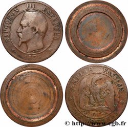 Dix centimes Napoléon III, tête nue, transformée en boîte de forçat 1855 Bordeaux / Nantes F.133/29 var. VF 