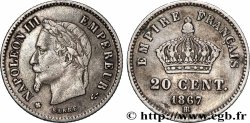 20 centimes Napoléon III, tête laurée, grand module 1867 Strasbourg F.150/2