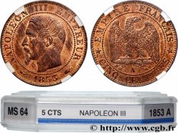 Cinq centimes Napoléon III, tête nue 1853 Paris F.116/1
