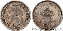 20 centimes Napoléon III, tête laurée, grand module 1867 Strasbourg F.150/2