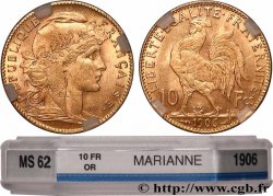 10 francs or Coq 1906 Paris F.509/7 MS62 GENI