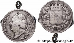 5 francs Louis XVIII, tête nue, transformé en porte-clé avec lime à ongle, couteau et paire de ciseaux 1824 Perpignan F.309/97 var.
