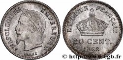 20 centimes Napoléon III, tête laurée, grand module 1868 Strasbourg F.150/5