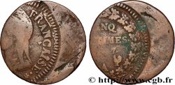 Cinq centimes Dupré, grand module, Fauté frappe décentrée 1799 Paris F.115/44 var. XF 