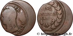 Cinq centimes Dupré, grand module, Fauté frappe décentrée 1797 Paris F.115/1 F 