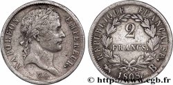 2 francs Napoléon Ier tête laurée, République française 1808 Rouen F.254/5 VF 