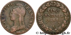 Cinq centimes Dupré, grand module, &nbsp;refrappage&nbsp; du décime 1797 Paris F.114/1 VF 