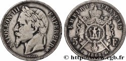 5 francs Napoléon III, tête laurée 1868 Strasbourg F.331/13