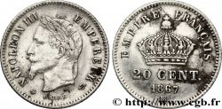 20 centimes Napoléon III, tête laurée, grand module 1867 Strasbourg F.150/2 TB30 