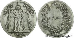 5 francs Union et Force, Union serré, avec glands, listel par virole 1796 Paris F.287/1