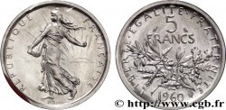 Piéfort argent de 5 francs Semeuse, argent 1960 Paris F.340/4P