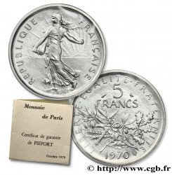 Piéfort Cu-Ni de 5 francs Semeuse, nickel 1970 Paris F.341/2P