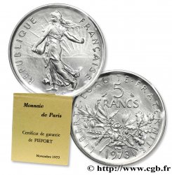 Piéfort Cu-Ni de 5 francs Semeuse, nickel 1973 Paris F.341/5P FDC70 
