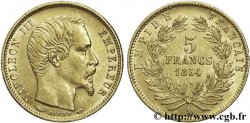 5 francs or Napoléon III, tête nue, petit module, tranche cannelée 1854 Paris F.500A/1