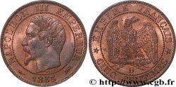 Cinq centimes Napoléon III, tête nue, différent levrette 1855 Lyon F.116/22