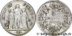5 francs Union et Force, Union serré, avec glands intérieurs et gland extérieur 1796 Paris F.288/1 XF40 