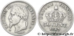 50 centimes Napoléon III, tête laurée 1867 Bordeaux F.188/18 TB30 