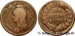Un décime Dupré, grand module, &nbsp;refrappage&nbsp; du 2 décimes 1797 Paris F.128/1 TB20 