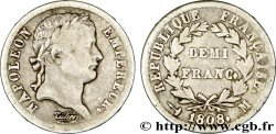 Demi-franc Napoléon Ier tête laurée, République française, buste fin 1808 Toulouse F./