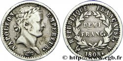 Demi-franc Napoléon Ier tête laurée, République française 1808 Paris F./
