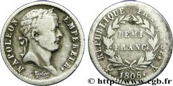Demi-franc Napoléon Ier tête laurée, République française 1808 Paris F./
