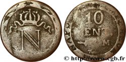 Faux de 10 cent. à l&nbsp;N couronnée 1810 Toulouse F.130/16 var. SGE12 