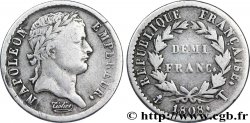 Demi-franc Napoléon Ier tête laurée, République française, buste fin 1808 Nantes F.177/14