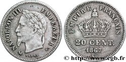 20 centimes Napoléon III, tête laurée, grand module 1867 Bordeaux F.150/3 TB30 