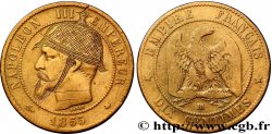 Dix centimes Napoléon III, tête nue, satirique 1855 Strasbourg F.133/24 var.