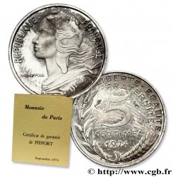 Piéfort argent de 5 centimes Marianne 1974 Paris F.125/10P