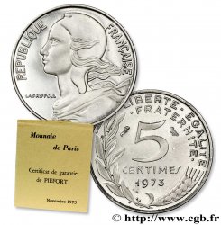 Piéfort argent de 5 centimes Marianne 1973 Paris F.125/9P SPL64 