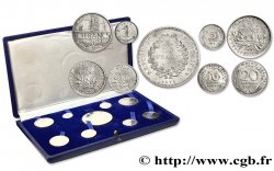 Coffret de 9 piéforts argent : 50, 10, 5, 1 et 1/2 franc et 20, 10, 5 et 1 centime 1975 Pessac G.882, 814, 770, 474, 429, 332, 293, 174 et 91 PP SPL64 