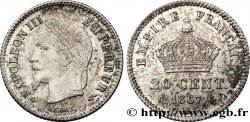 20 centimes Napoléon III, tête laurée, grand module 1867 Strasbourg F.150/2 SPL63 