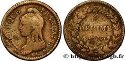 Un décime Dupré, grand module, &nbsp;refrappage&nbsp; du 2 décimes 1797 Paris F.128/1