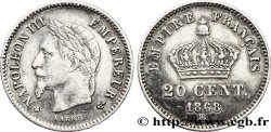 20 centimes Napoléon III, tête laurée, grand module 1868 Strasbourg F.150/5