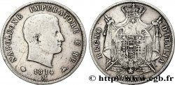 5 lire Napoléon Empereur et Roi d’Italie, 2ème type, tranche en creux 1814 Milan M.231 