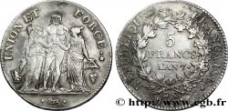 5 francs Union et Force, Union serré, seulement gland extérieur, petite feuille 1799 Perpignan F.288/119