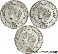 Lot de trois pièces de 5 centimes Cérès 1883 Paris F.118/24