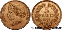 Concours de 5 francs, essai en cuivre attribué à Gayrard, deuxième concours 1848 Paris VG.3077 var