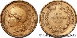 Concours de 10 centimes, essai en cuivre par Rogat, deuxième concours, deuxième revers, piéfort au quadruple 1848 Paris VG.3170 var AU50 