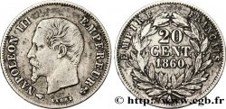 20 centimes Napoléon III, tête nue 1860 Paris F.148/14 TB30 