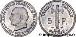 Essai de 5 francs Pétain en cupro-nickel, 3e projet de Bazor, petit 5 1941 Paris GEM.142 53 SPL63 