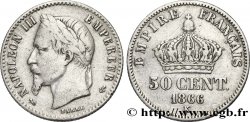 50 centimes Napoléon III, tête laurée 1866 Bordeaux F.188/11 VF20 