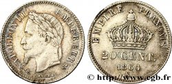 20 centimes Napoléon III, tête laurée, petit module 1864 Bordeaux F.149/3
