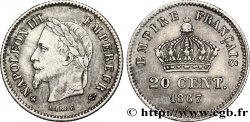 20 centimes Napoléon III, tête laurée, grand module 1867 Strasbourg F.150/2 TTB50 